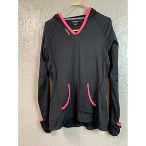Reebok Womens Hoodie Pullover Black Pink Fitted Thumb Holes Fold Cuff Size Small